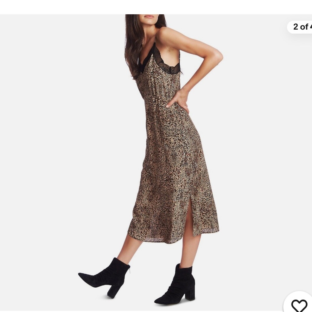 NWOT 1.STATE Spaghetti Strap Animal Beats Midi Dress Burnt Caramel Multi 2
